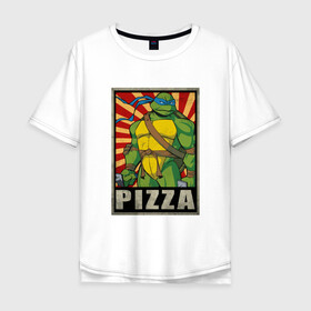 Мужская футболка хлопок Oversize с принтом Pizza Turtles , 100% хлопок | свободный крой, круглый ворот, “спинка” длиннее передней части | donatello | leonardo | michelangelo | ninja | raphael | turtles | воин | донателло | животные | карате | комикс | комиксы | крэнг | леонардо | микеланджело | мультфильм | мутант | мутанты | ниндзя | пицца | рафаэль | сплинтер