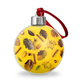 Ёлочный шар с принтом Гербарий , Пластик | Диаметр: 77 мм | гербарий | жёлтый | листья | осень