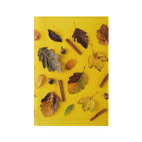 Обложка для паспорта матовая кожа с принтом Гербарий , натуральная матовая кожа | размер 19,3 х 13,7 см; прозрачные пластиковые крепления | гербарий | жёлтый | листья | осень