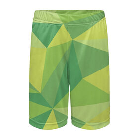 Детские спортивные шорты 3D с принтом green faces ,  100% полиэстер
 | пояс оформлен широкой мягкой резинкой, ткань тянется
 | абстракция | грани | минимализм | орнаменты | текстуры | треугольник | узоры