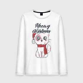 Мужской лонгслив хлопок с принтом Рождественский котик , 100% хлопок |  | Тематика изображения на принте: 