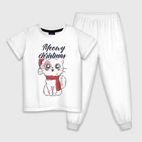 Детская пижама хлопок с принтом Рождественский котик , 100% хлопок |  брюки и футболка прямого кроя, без карманов, на брюках мягкая резинка на поясе и по низу штанин
 | 