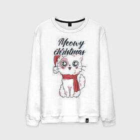 Мужской свитшот хлопок с принтом Рождественский котик , 100% хлопок |  | Тематика изображения на принте: 
