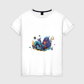 Женская футболка хлопок с принтом Мечтательная рыба , 100% хлопок | прямой крой, круглый вырез горловины, длина до линии бедер, слегка спущенное плечо | аквариум | арт | космос | мечта | мечтатель | невесомость | парение | рисунок | рыба | художник