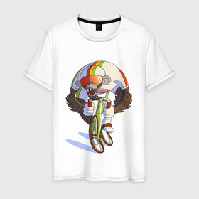 Мужская футболка хлопок с принтом Безумный велосипедист , 100% хлопок | прямой крой, круглый вырез горловины, длина до линии бедер, слегка спущенное плечо. | арт | велосипед | велосипедист | обезьяна | рисунок | спортсмен