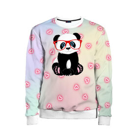Детский свитшот 3D с принтом Милая пандочка , 100% полиэстер | свободная посадка, прямой крой, мягкая тканевая резинка на рукавах и понизу свитшота | Тематика изображения на принте: маленькая панда | маленькая пандочк | милая панда | милая пандочка | панда | панда в красных очках | панда в очках | панда очки | панда сердечки | панда сердце | пандочка | пандочка в красных очках