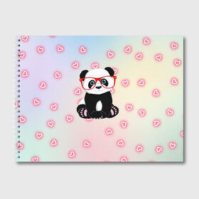 Альбом для рисования с принтом Милая пандочка , 100% бумага
 | матовая бумага, плотность 200 мг. | Тематика изображения на принте: маленькая панда | маленькая пандочк | милая панда | милая пандочка | панда | панда в красных очках | панда в очках | панда очки | панда сердечки | панда сердце | пандочка | пандочка в красных очках