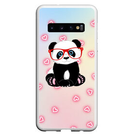 Чехол для Samsung Galaxy S10 с принтом Милая пандочка , Силикон | Область печати: задняя сторона чехла, без боковых панелей | маленькая панда | маленькая пандочк | милая панда | милая пандочка | панда | панда в красных очках | панда в очках | панда очки | панда сердечки | панда сердце | пандочка | пандочка в красных очках