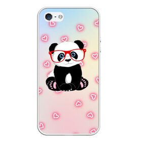Чехол для iPhone 5/5S матовый с принтом Милая пандочка , Силикон | Область печати: задняя сторона чехла, без боковых панелей | маленькая панда | маленькая пандочк | милая панда | милая пандочка | панда | панда в красных очках | панда в очках | панда очки | панда сердечки | панда сердце | пандочка | пандочка в красных очках