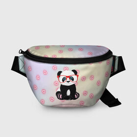 Поясная сумка 3D с принтом Милая пандочка , 100% полиэстер | плотная ткань, ремень с регулируемой длиной, внутри несколько карманов для мелочей, основное отделение и карман с обратной стороны сумки застегиваются на молнию | Тематика изображения на принте: маленькая панда | маленькая пандочк | милая панда | милая пандочка | панда | панда в красных очках | панда в очках | панда очки | панда сердечки | панда сердце | пандочка | пандочка в красных очках