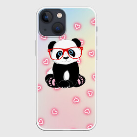 Чехол для iPhone 13 mini с принтом Милая пандочка ,  |  | маленькая панда | маленькая пандочк | милая панда | милая пандочка | панда | панда в красных очках | панда в очках | панда очки | панда сердечки | панда сердце | пандочка | пандочка в красных очках