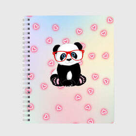 Тетрадь с принтом Милая пандочка , 100% бумага | 48 листов, плотность листов — 60 г/м2, плотность картонной обложки — 250 г/м2. Листы скреплены сбоку удобной пружинной спиралью. Уголки страниц и обложки скругленные. Цвет линий — светло-серый
 | Тематика изображения на принте: маленькая панда | маленькая пандочк | милая панда | милая пандочка | панда | панда в красных очках | панда в очках | панда очки | панда сердечки | панда сердце | пандочка | пандочка в красных очках