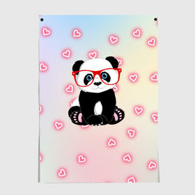 Постер с принтом Милая пандочка , 100% бумага
 | бумага, плотность 150 мг. Матовая, но за счет высокого коэффициента гладкости имеет небольшой блеск и дает на свету блики, но в отличии от глянцевой бумаги не покрыта лаком | Тематика изображения на принте: маленькая панда | маленькая пандочк | милая панда | милая пандочка | панда | панда в красных очках | панда в очках | панда очки | панда сердечки | панда сердце | пандочка | пандочка в красных очках
