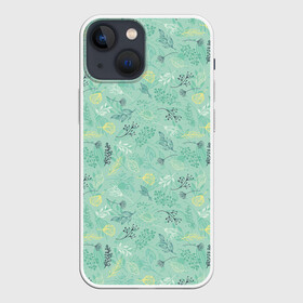 Чехол для iPhone 13 mini с принтом Гербарий ,  |  | blue | dried flowers | flowers | fruits | leaves | pattern | seeds | листья | плоды | семена | сухоцветы | узор | цветы