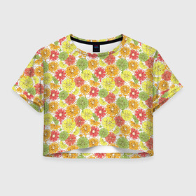 Женская футболка Crop-top 3D с принтом Бодрый цитрус , 100% полиэстер | круглая горловина, длина футболки до линии талии, рукава с отворотами | grapefruit | lemon | lime | orange | апельсин | грейпфрут | лайм | лимон | помело | свити