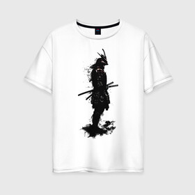 Женская футболка хлопок Oversize с принтом Теневой самурай , 100% хлопок | свободный крой, круглый ворот, спущенный рукав, длина до линии бедер
 | арт | воин | древний воин | дым | дымка | катана | катаны | рисунок | самурай | тень | япония