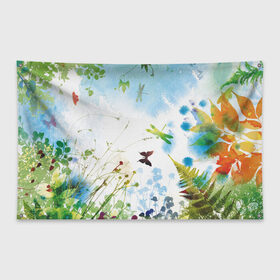 Флаг-баннер с принтом Summer акварель , 100% полиэстер | размер 67 х 109 см, плотность ткани — 95 г/м2; по краям флага есть четыре люверса для крепления | акварель | бабочки | лето | небо