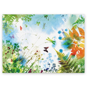 Поздравительная открытка с принтом Summer акварель , 100% бумага | плотность бумаги 280 г/м2, матовая, на обратной стороне линовка и место для марки
 | акварель | бабочки | лето | небо