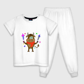Детская пижама хлопок с принтом Бык 2021 , 100% хлопок |  брюки и футболка прямого кроя, без карманов, на брюках мягкая резинка на поясе и по низу штанин
 | Тематика изображения на принте: 
