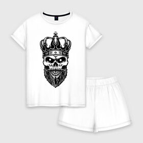 Женская пижама с шортиками хлопок с принтом ДезКинг , 100% хлопок | футболка прямого кроя, шорты свободные с широкой мягкой резинкой | арт | графика | король | скелет | черепа