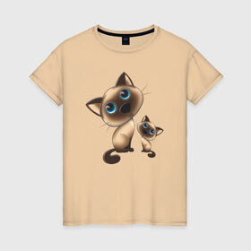 Женская футболка хлопок с принтом Котики , 100% хлопок | прямой крой, круглый вырез горловины, длина до линии бедер, слегка спущенное плечо | друзья | котенок | коты | кошка | парочка
