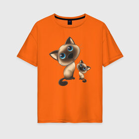 Женская футболка хлопок Oversize с принтом Котики , 100% хлопок | свободный крой, круглый ворот, спущенный рукав, длина до линии бедер
 | друзья | котенок | коты | кошка | парочка