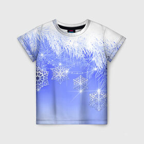 Детская футболка 3D с принтом Новогоднее , 100% гипоаллергенный полиэфир | прямой крой, круглый вырез горловины, длина до линии бедер, чуть спущенное плечо, ткань немного тянется | год | елка | иней | новый | рождество | снежинки