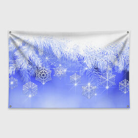 Флаг-баннер с принтом Новогоднее , 100% полиэстер | размер 67 х 109 см, плотность ткани — 95 г/м2; по краям флага есть четыре люверса для крепления | год | елка | иней | новый | рождество | снежинки