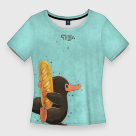 Женская футболка 3D Slim с принтом Niffler with Loaf ,  |  | Тематика изображения на принте: fantastic beasts and where to find them | niffler | vdosadir | wizarding world | нюхлер | нюхль