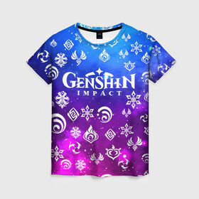 Женская футболка 3D с принтом GENSHIN IMPACT , 100% полиэфир ( синтетическое хлопкоподобное полотно) | прямой крой, круглый вырез горловины, длина до линии бедер | game | genshin impact | genshin impact 2020 | аниме. | геншин импакт | геншин импакт карта | игра