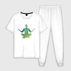 Мужская пижама хлопок с принтом Йога тайм , 100% хлопок | брюки и футболка прямого кроя, без карманов, на брюках мягкая резинка на поясе и по низу штанин
 | здоровье | йога | кундалини | медитация | релаксация | тело | фитнес | энергия