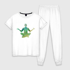 Женская пижама хлопок с принтом Йога тайм , 100% хлопок | брюки и футболка прямого кроя, без карманов, на брюках мягкая резинка на поясе и по низу штанин | здоровье | йога | кундалини | медитация | релаксация | тело | фитнес | энергия