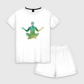 Женская пижама с шортиками хлопок с принтом Йога тайм , 100% хлопок | футболка прямого кроя, шорты свободные с широкой мягкой резинкой | здоровье | йога | кундалини | медитация | релаксация | тело | фитнес | энергия