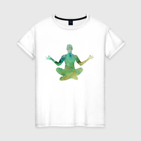 Женская футболка хлопок с принтом Йога тайм , 100% хлопок | прямой крой, круглый вырез горловины, длина до линии бедер, слегка спущенное плечо | здоровье | йога | кундалини | медитация | релаксация | тело | фитнес | энергия