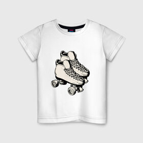 Детская футболка хлопок с принтом Ролики , 100% хлопок | круглый вырез горловины, полуприлегающий силуэт, длина до линии бедер | Тематика изображения на принте: арт | кроссовки | обувь | рисунок | ролики | шнурки