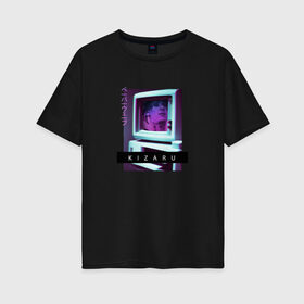 Женская футболка хлопок Oversize с принтом Vaporwave Kizaru Mac , 100% хлопок | свободный крой, круглый ворот, спущенный рукав, длина до линии бедер
 | album | born to trap | haunted family | hip hop | karmageddon | music | neon | retro | retrowave | spain | trend | yvn kxx | альбом | испания | кизару | музыка | неон | реп | ретровейв | рожденный | рэп | стиль | тренд | треп 