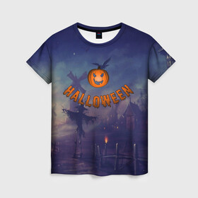Женская футболка 3D с принтом Halloween  Pumpkin , 100% полиэфир ( синтетическое хлопкоподобное полотно) | прямой крой, круглый вырез горловины, длина до линии бедер | halloween | halloween  pumpkin | pumpkin | хэллоуин | хэллоуин тыква
