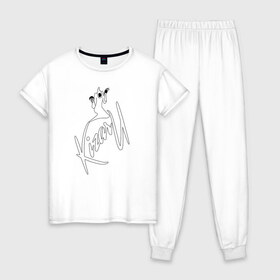 Женская пижама хлопок с принтом Haunted Family (лейбл Kizaru) , 100% хлопок | брюки и футболка прямого кроя, без карманов, на брюках мягкая резинка на поясе и по низу штанин | 