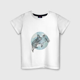 Детская футболка хлопок с принтом Акула-молот , 100% хлопок | круглый вырез горловины, полуприлегающий силуэт, длина до линии бедер | Тематика изображения на принте: circle | graphics | moon | shark | watercolor | акварель | акула | графика | круг | луна