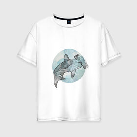 Женская футболка хлопок Oversize с принтом Акула-молот , 100% хлопок | свободный крой, круглый ворот, спущенный рукав, длина до линии бедер
 | circle | graphics | moon | shark | watercolor | акварель | акула | графика | круг | луна