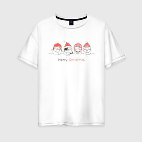 Женская футболка хлопок Oversize с принтом Новогодние коты , 100% хлопок | свободный крой, круглый ворот, спущенный рукав, длина до линии бедер
 | 