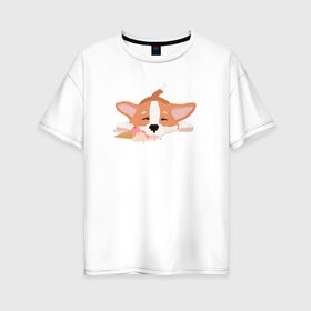 Женская футболка хлопок Oversize с принтом Корги , 100% хлопок | свободный крой, круглый ворот, спущенный рукав, длина до линии бедер
 | 