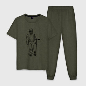 Мужская пижама хлопок с принтом Самокатер , 100% хлопок | брюки и футболка прямого кроя, без карманов, на брюках мягкая резинка на поясе и по низу штанин
 | крутой | самокат | чёрно белый