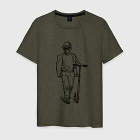 Мужская футболка хлопок с принтом Самокатер , 100% хлопок | прямой крой, круглый вырез горловины, длина до линии бедер, слегка спущенное плечо. | Тематика изображения на принте: крутой | самокат | чёрно белый