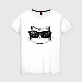 Женская футболка хлопок с принтом COOL CAT , 100% хлопок | прямой крой, круглый вырез горловины, длина до линии бедер, слегка спущенное плечо | cat | киса | киска | кот | коты | котяра | кошечка | кошка | ленивец | лиса | лисичка | очки | панда | с кисой | с котом | с кошечкой | собака