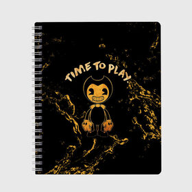 Тетрадь с принтом Bendy And The Ink Machine , 100% бумага | 48 листов, плотность листов — 60 г/м2, плотность картонной обложки — 250 г/м2. Листы скреплены сбоку удобной пружинной спиралью. Уголки страниц и обложки скругленные. Цвет линий — светло-серый
 | Тематика изображения на принте: bendy | bendy and the ink machine | бенди | бени | бенни | бэнди | детская | детям | игра | капли | компьютерная игра | краска | машина | подтеки | ужастик | чернила | чернильная