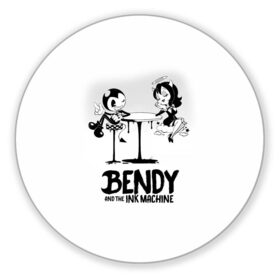 Коврик для мышки круглый с принтом Bendy And The Ink Machine , резина и полиэстер | круглая форма, изображение наносится на всю лицевую часть | Тематика изображения на принте: bendy | bendy and the ink machine | бенди | бени | бенни | бэнди | детская | детям | игра | капли | компьютерная игра | краска | машина | подтеки | ужастик | чернила | чернильная