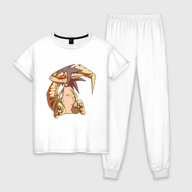 Женская пижама хлопок с принтом Дракончик , 100% хлопок | брюки и футболка прямого кроя, без карманов, на брюках мягкая резинка на поясе и по низу штанин | cute | rudragon | дракон | недовольный | хвост
