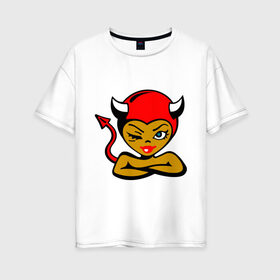 Женская футболка хлопок Oversize с принтом Дьяволица , 100% хлопок | свободный крой, круглый ворот, спущенный рукав, длина до линии бедер
 | devil | дьявол | дьяволица | черт | чертенок