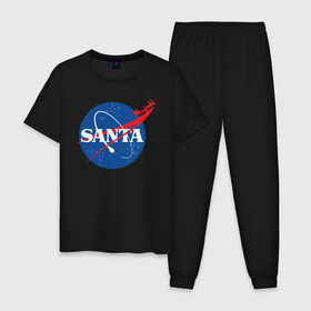 Мужская пижама хлопок с принтом SANTA \ NASA. , 100% хлопок | брюки и футболка прямого кроя, без карманов, на брюках мягкая резинка на поясе и по низу штанин
 | Тематика изображения на принте: 